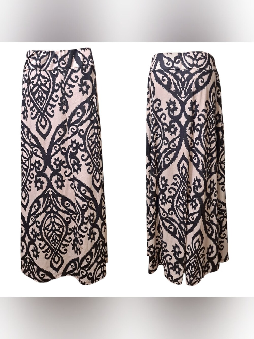 Unbranded  Black & Cream Printed Maxi Skirt
